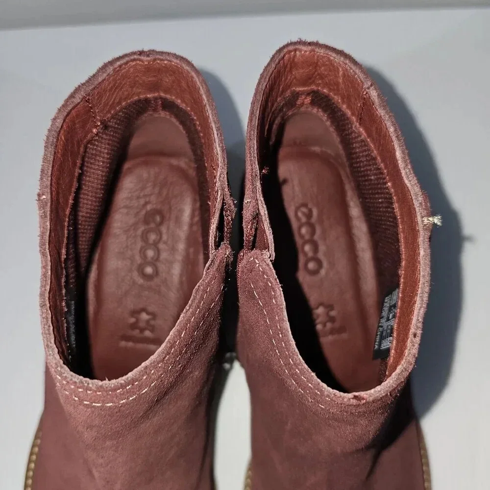 Ecco Shape 35 Sartorelle Ankle Boot EU 39 Red Suede Water Resistant Heel NEW